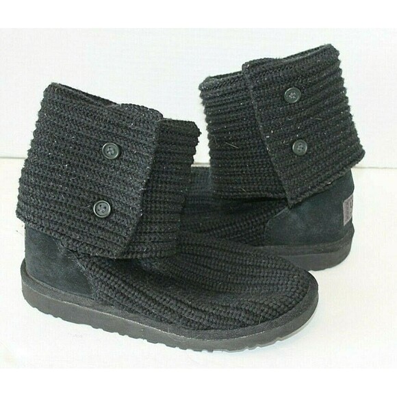 UGG Classic Cardy II Knit Boots Black Slouched Cuffed Womens Size 8 - Picture 2 of 7